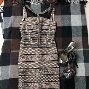 SALE! Mini Elastic Beige/Black Mini Dress Size 4